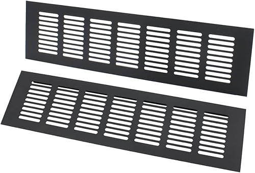 2PCS Air Vent Cover,TTZEZE Black Aluminium Alloy Ventilation Grille Rectangle Metal Louvered Grill Cover for Wardrobe Stove Shoes Cabinet Sink