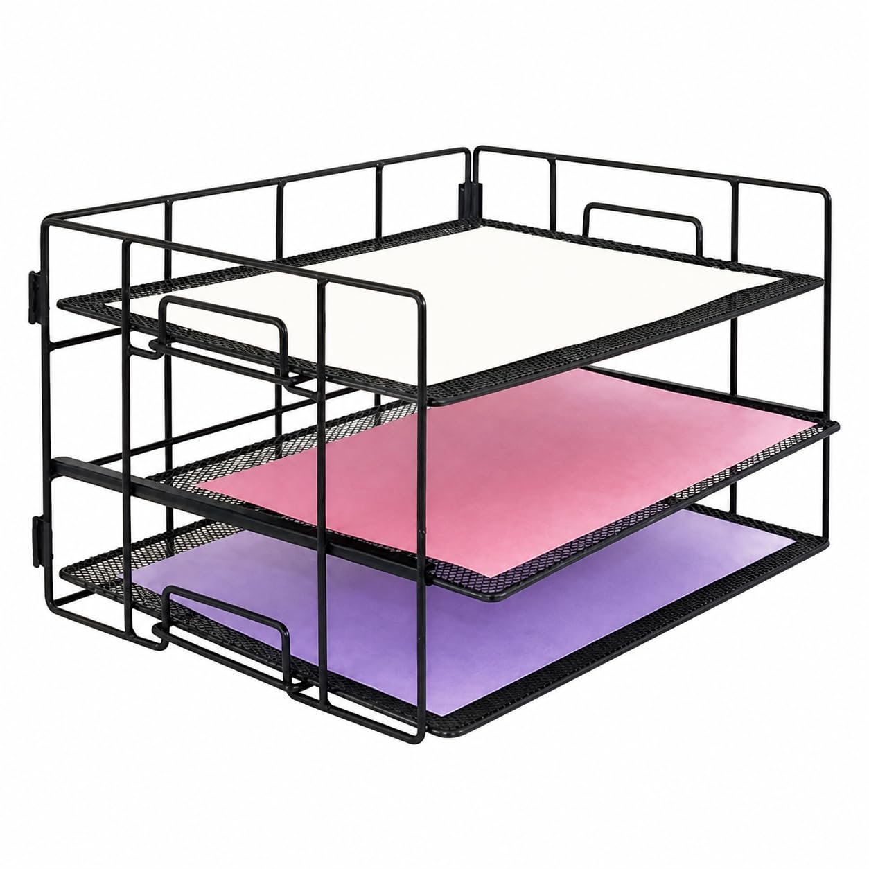 Stapelbare Ablagefächer, Metall Briefablage A4, 3-lagige Dokumentenablage für Büro Office, platzsparend 45x32x32cm, White