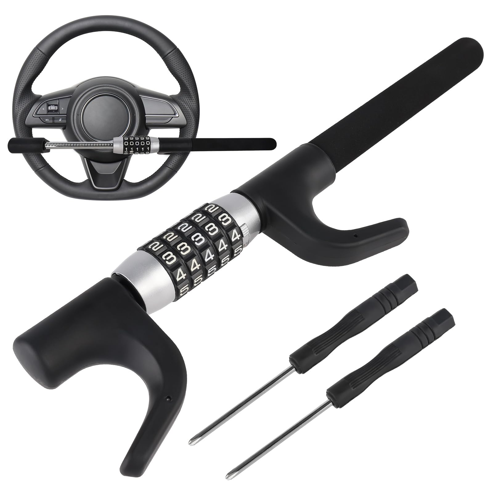 Lenkradkralle für Auto 5 Stelliges Zahlenschloss Heavy Duty Lenkradschloss für Auto Anti Diebstahl Vorrichtung SchlüSselloses Lenkradschloss Universal Lenkradkralle für Pkws Lkws Wagen Vans SUV