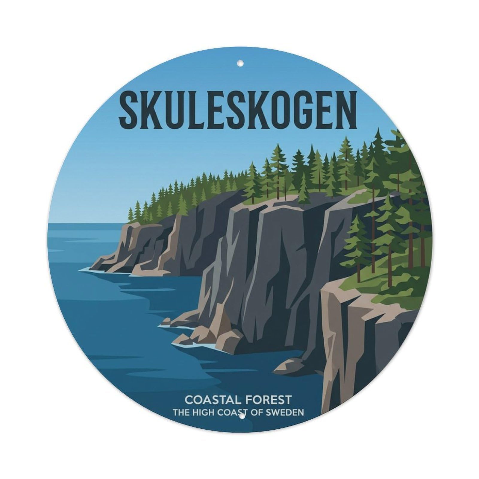 Vintage Travel Skuleskogen Sweden Coast Metal Tin Sign