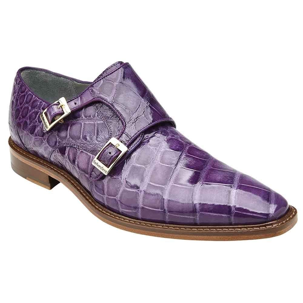 Belvedere Oscar Lavender Genuine Alligator Men's Double Monk Strap Oxford Shoes
