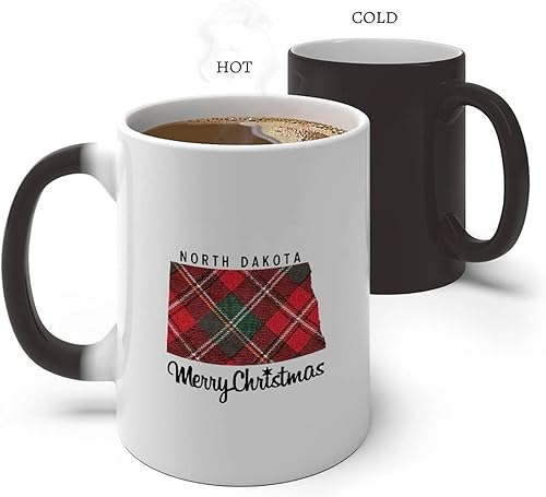Miniatura 2 de Yelolyio Taza de café mágica que cambia de color con el mapa del estado de Dakota del Norte, taza de café de Navidad de Dakota del Norte para