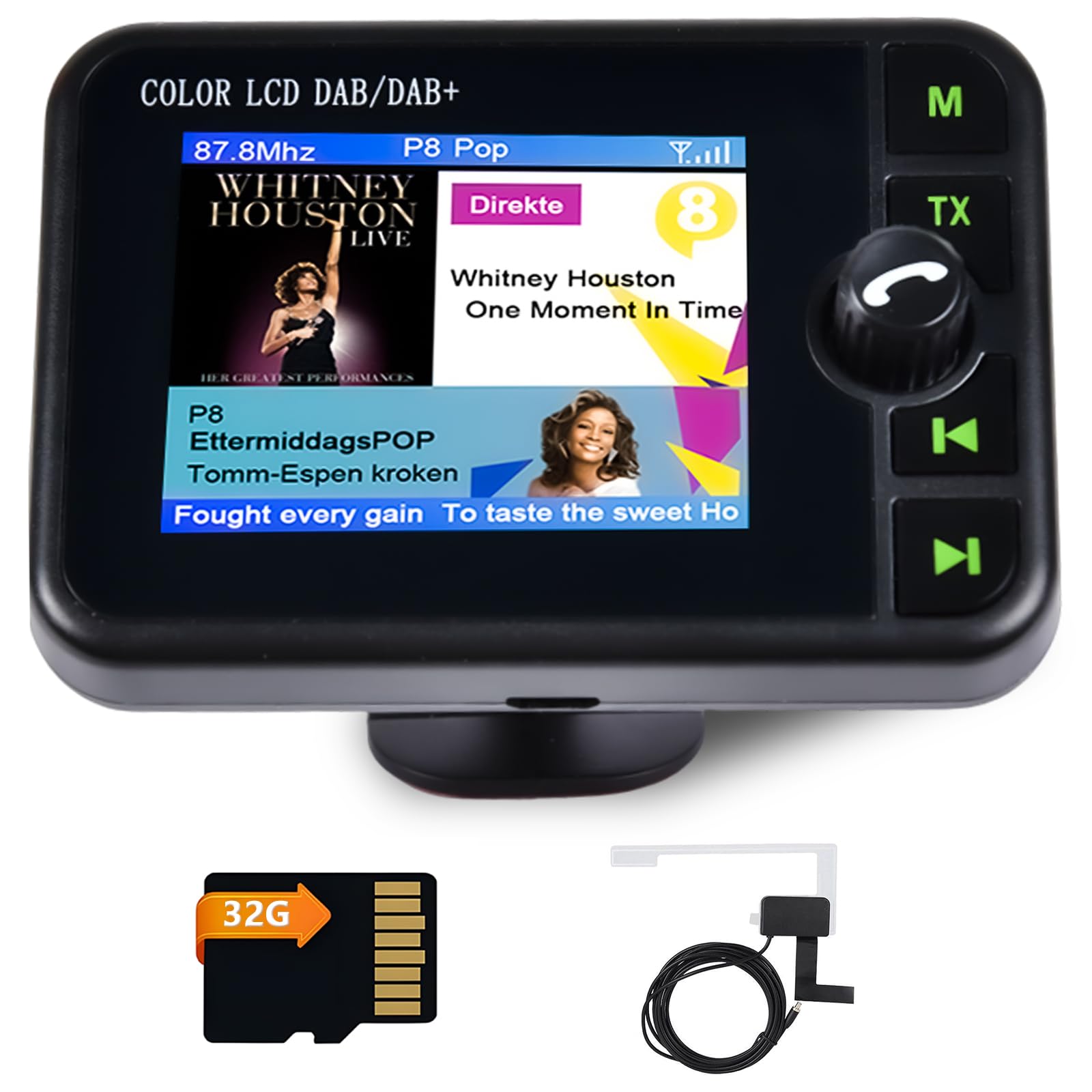 Inefala Adattatore radio digitale DAB DAB+ per autoradio, 2,4 pollic display LCD da con Music Bluetooth+Trasmettitore DAB/FM+Aux-In/Out+TF Card Music Play+Caricatore da Auto