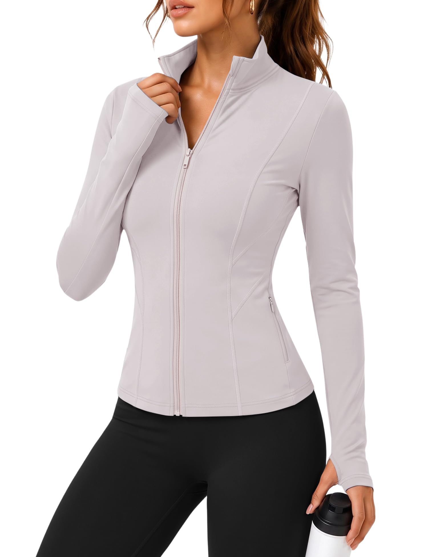 Rapbin Women's Slim Fit Workout Jackets Full Zip Long Sleeve Running Athletic Tops Yoga Shirts with Thumb Holes