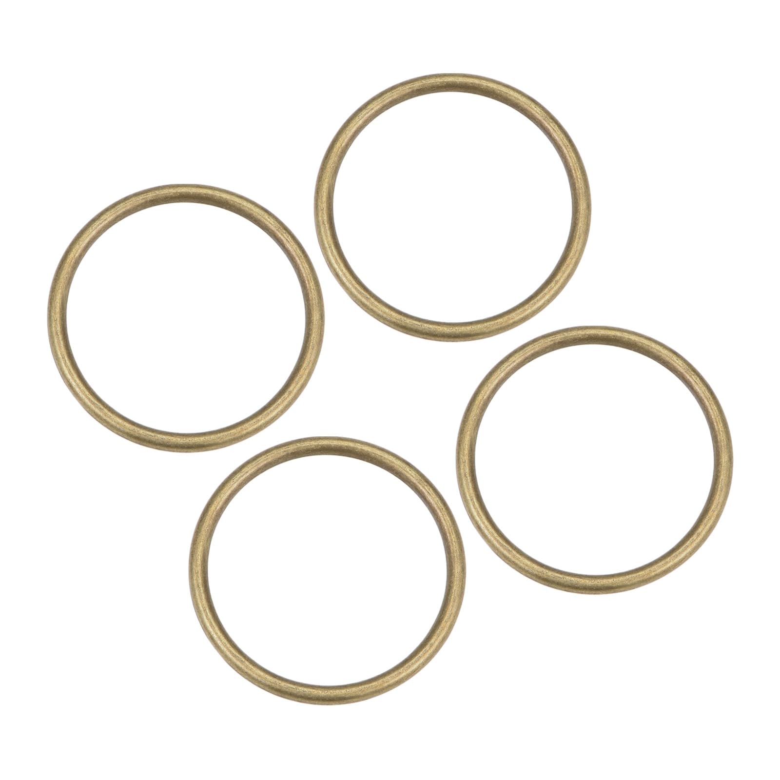 METALLIXITY Metal O Ring Buckles (35mm ID 3mm Thick) 4pcs, Welded Zinc Alloy Round Rings - for Craft DIY Bags Purse, Bronze Tone