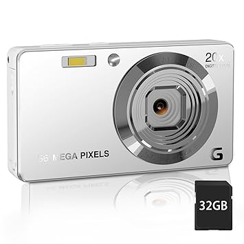 Digital Camera, 4K Ultra HD 56MP Compact Camera with 20X Zoom, Autofocus & Anti-Shake, Video Camera for Adults & Teens, Includes 32GB SD Card – Perfect for Beginners, Students and Travellers (Silver) - image, photos