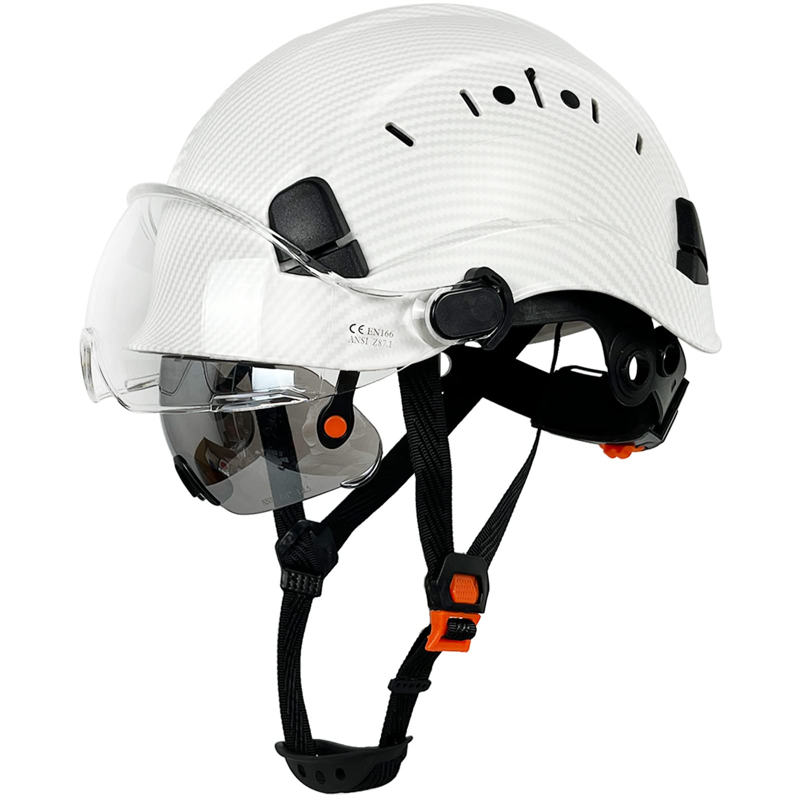 SAFEBUILDER CR06X+2V Construction Safety Helmet with Build-in Visor ABS Hard Hat with Visor OSHA Approved Hardhats Vented Carbon Fiber Pattern Industrial Head Protection Certified ANSI/ISEA Z89.1