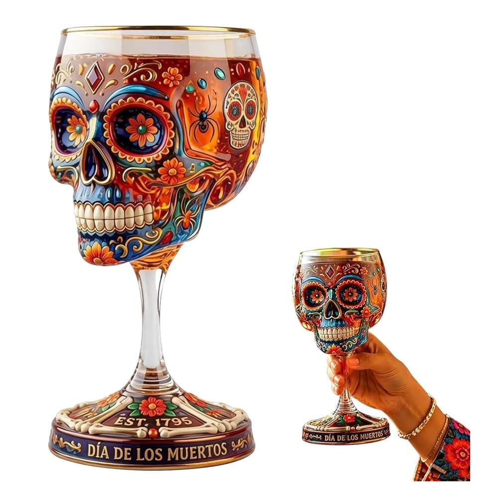 APOMNG Skull Skull Goblet Stainless Steel Liner Hand Painted Drinkware Unique Halloween Party Cup Bar Decor Gift for Skull Lovers and Collectors