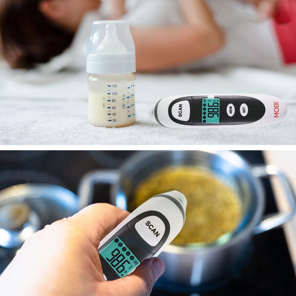 MOBI DualScan Prime Ear & Forehead Thermometer for Baby, Kids & Adults, Digital Infrared, Food & Bottle & Room Mode, 1‑Second Reading, Memory Recall