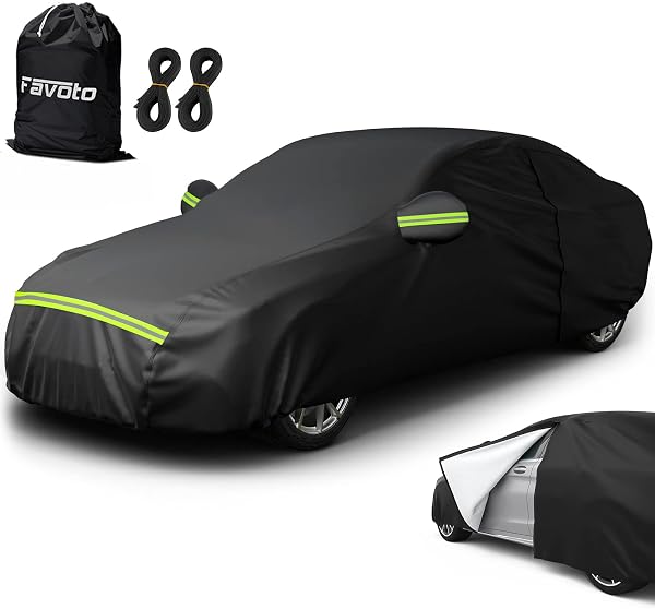 Favoto Bâche Voiture Housse de Protection Auto Exterieur PEVA Couverture Imperméable pour Berline avec Ouverte Latérale pour Cabine, Coton Respirant, Anti UV Neige Poussière, 490x190x150cm Noir - 1