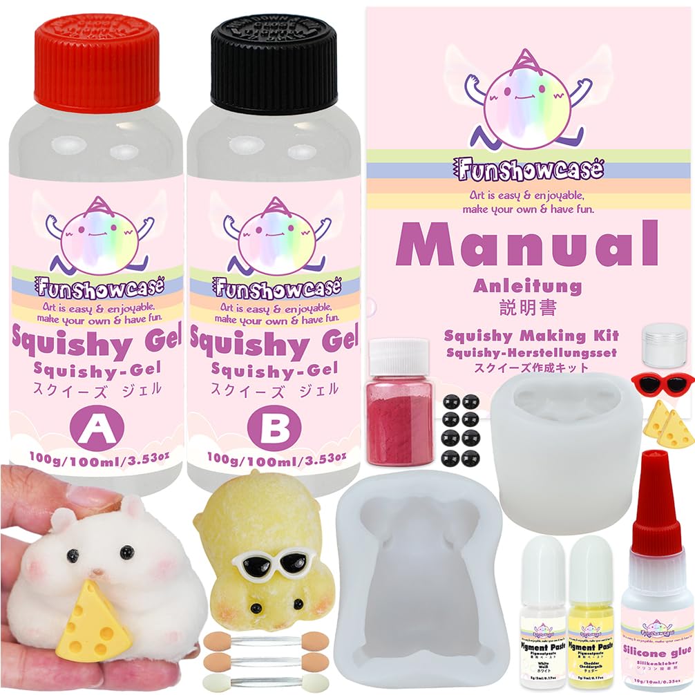 FUNSHOWCASE Taba Squishy Maker 2 Hamster Silicone Molds+Gel+Kits Fufu Squish Making Pack