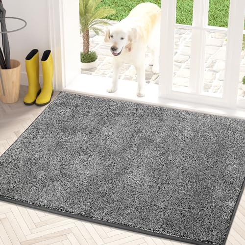 PURRUGS Dirt Trapping Door Mat 31.5" x 47", Non-Slip Machine Washable Entry Rug, Shoe Scraper, Dog Doormat, Super Absorbent Welcome Mat for Front & Back Door, Muddy Shoes & Paws,Light Grey-Dark Grey