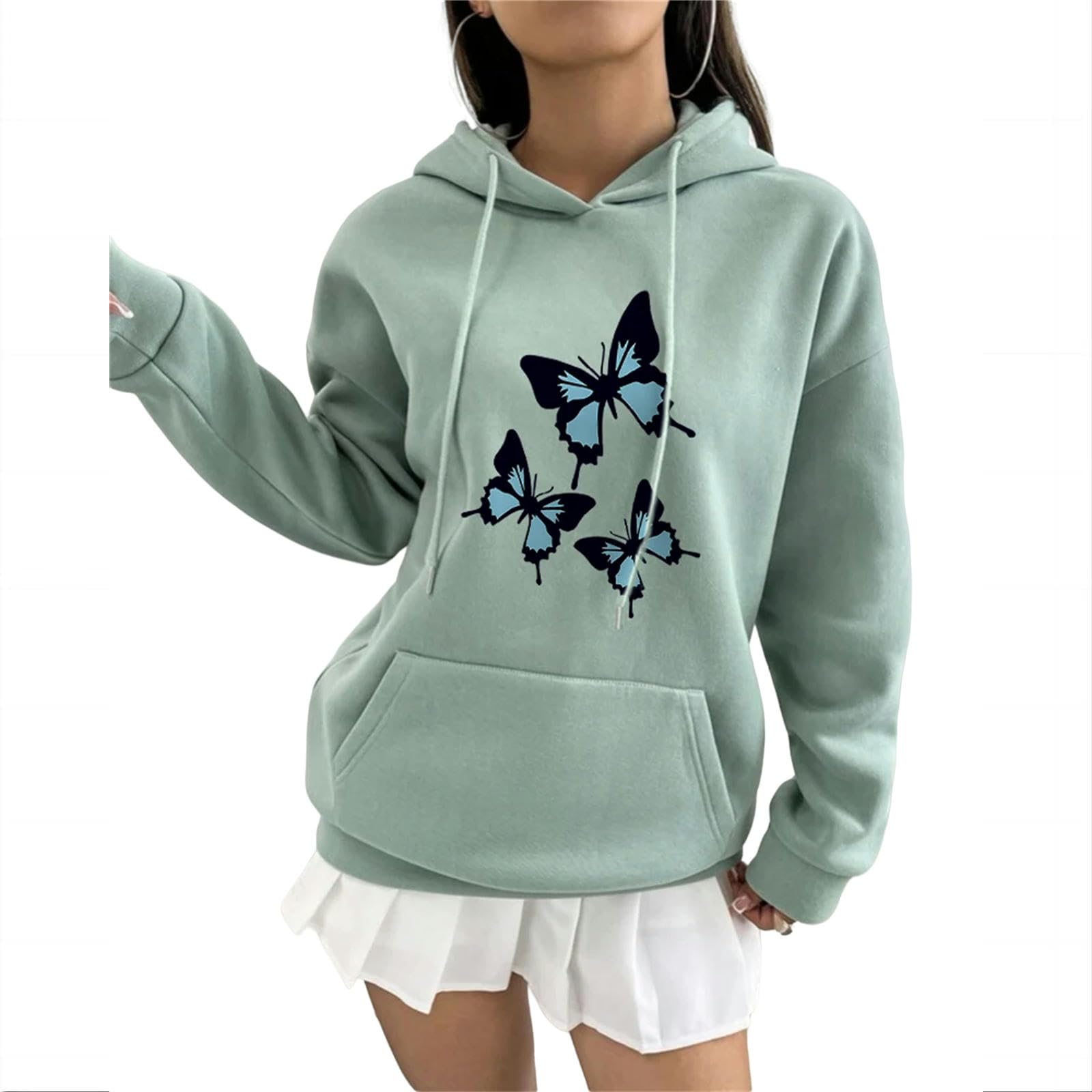Felpe Donna Butterflies Graphic Print Felpe con Cappuccio Donna Chic Manica Lunga Oversize Felpa Donna Abbigliamento Donna