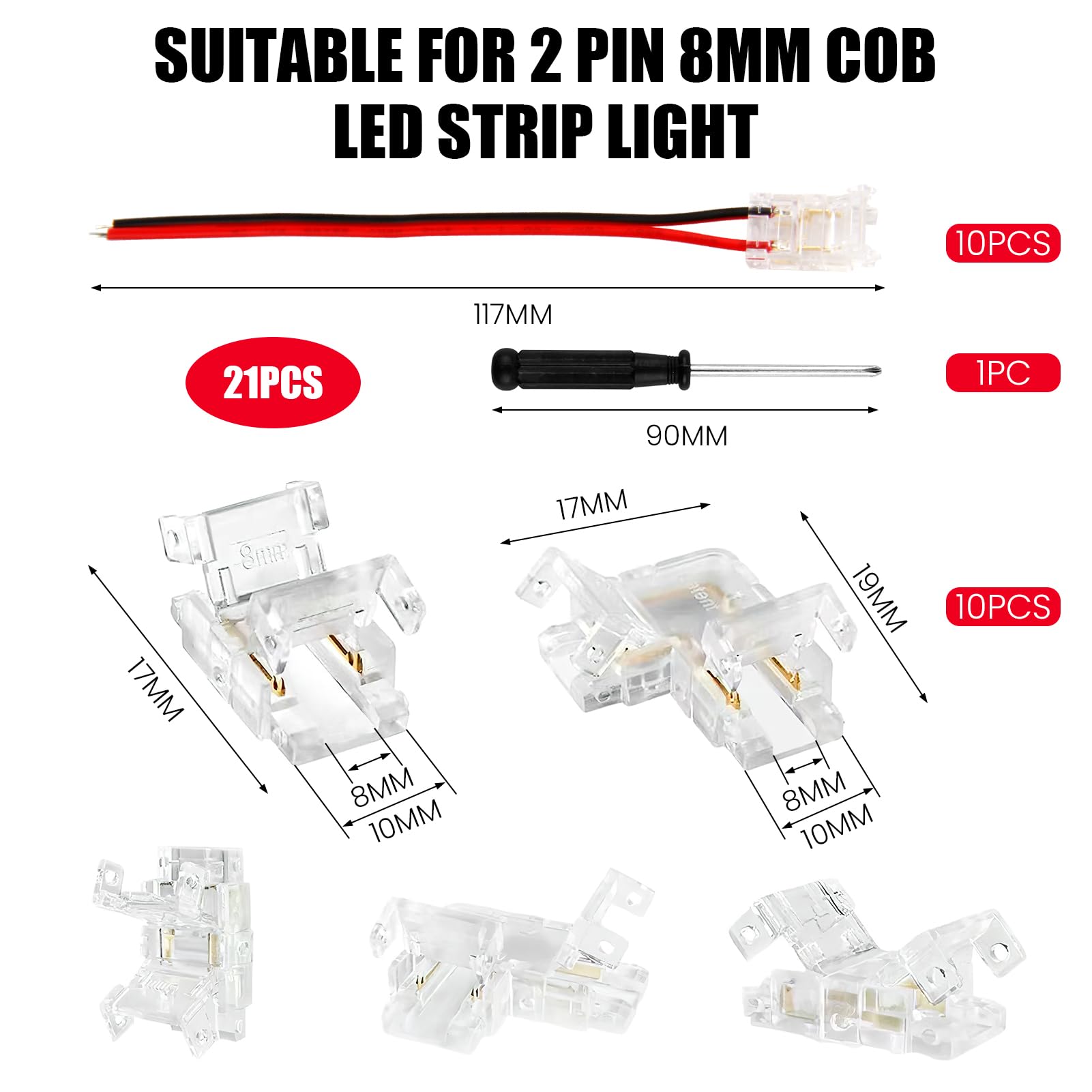 CJMUQHEHH Pack of 20 COB LED Strip Connectors, Solderless LED Connector 2 Pin for 8 mm Width COB 2 Pin - Image 2