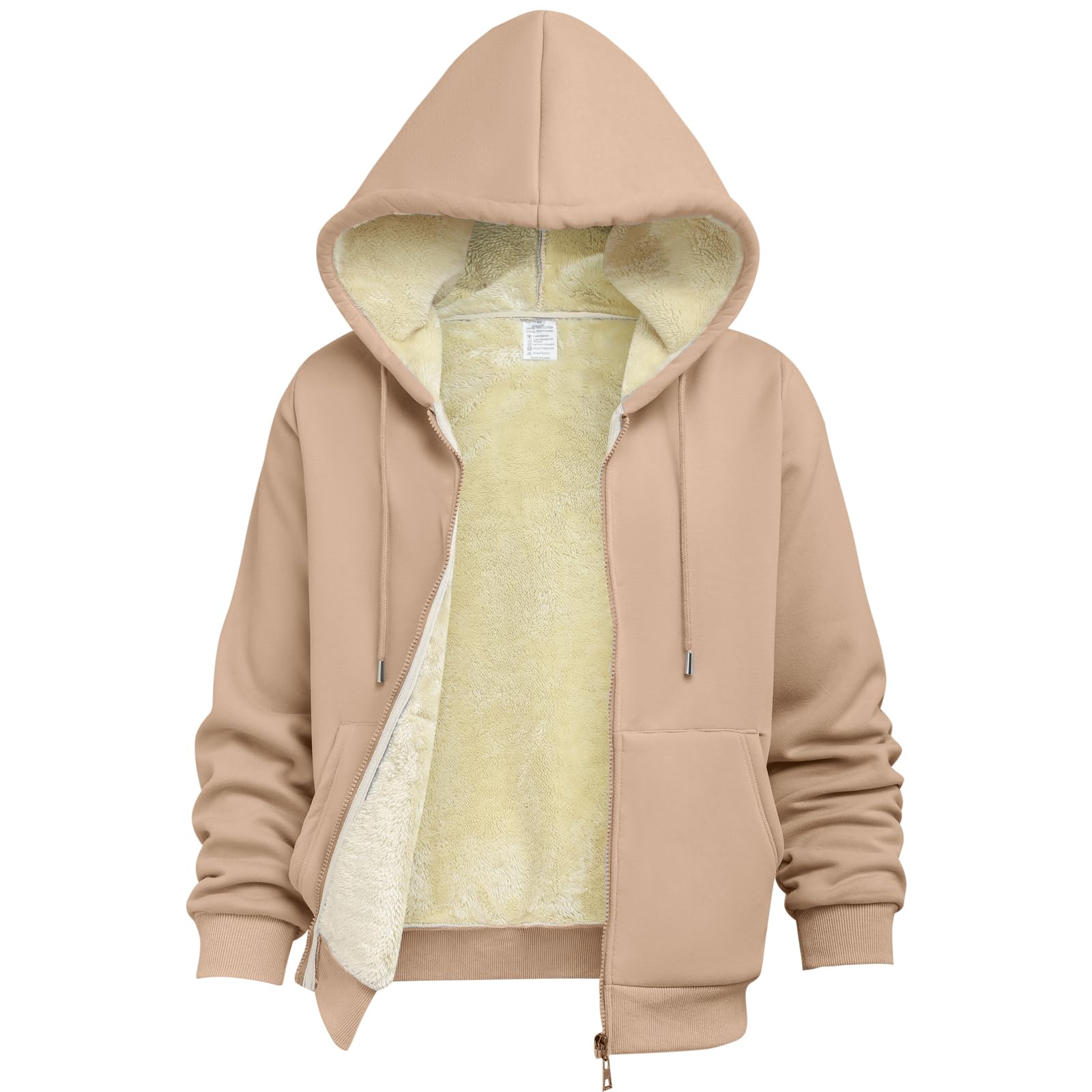 VOHOTO Women's Sherpa Lined Full Zip Hoodie-Ultra Warm Winter Sweatshirt Jacket, Thick Fleece, Drawstring Hood for Daily Wear