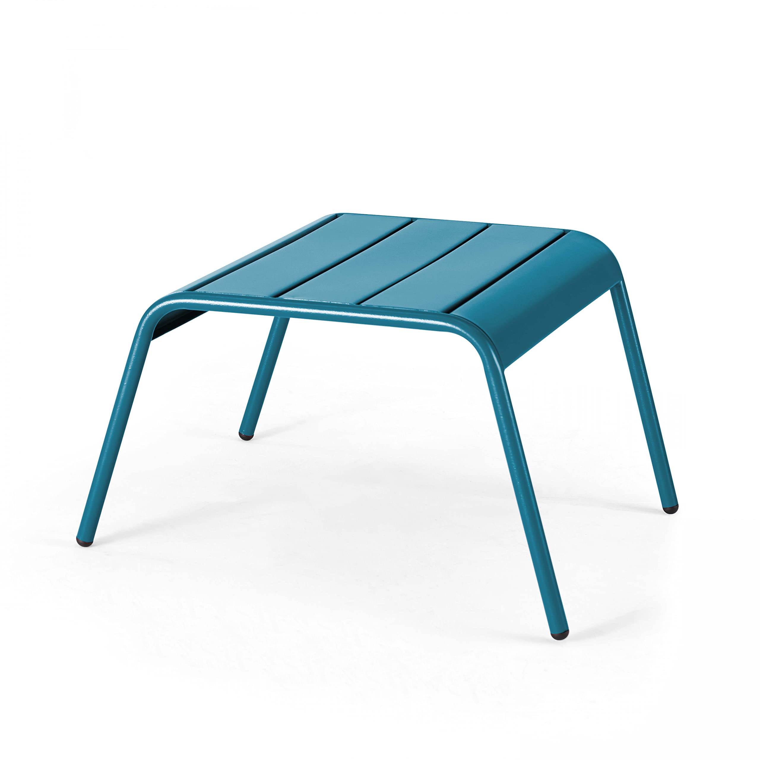 Repose-pied Oviala Palavas bleu pacific pour soulager les jambes sur la terrasse