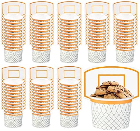 RUIYELE 100 Pcs Basketball Hoop Snack Cups Party Cups Basketball Party Supplies 9 oz Ice Cream Bowls Basketball Serving Dishes Disposable Dessert Bowls Basketball Themed Party Favors Decorations
