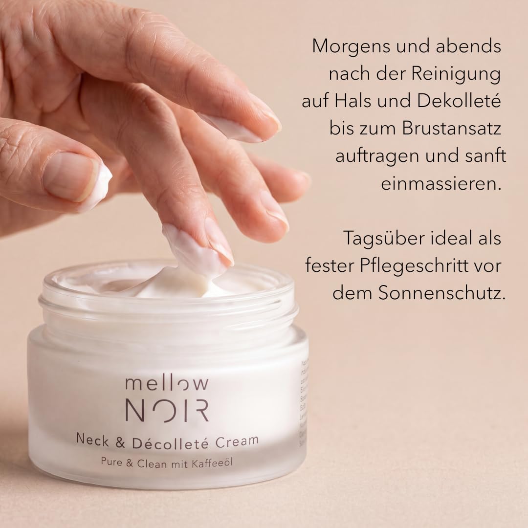 mellow NOIR Neck & Décolleté Cream 50 ml, Straffende Hals- und Dekolleté Creme mit Q10, Hyaluronsäure und COL-4-FRAG REMASTERED™, Für glattere, festere und definierte Haut