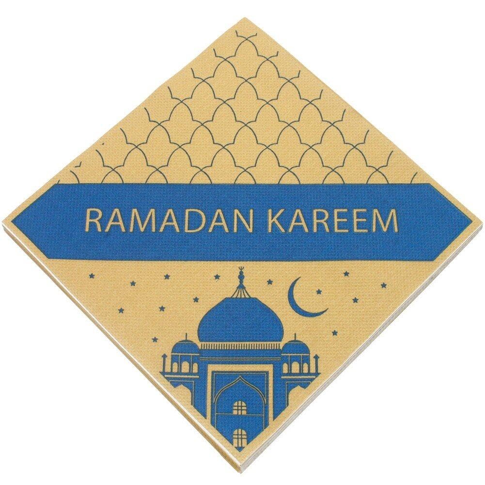 Ramadan Kareem Servetten Eid Mubarak Serviettes Servetten Goud Blauw Ramadan Tissue Islamitische Moslim Feestbenodigdheden