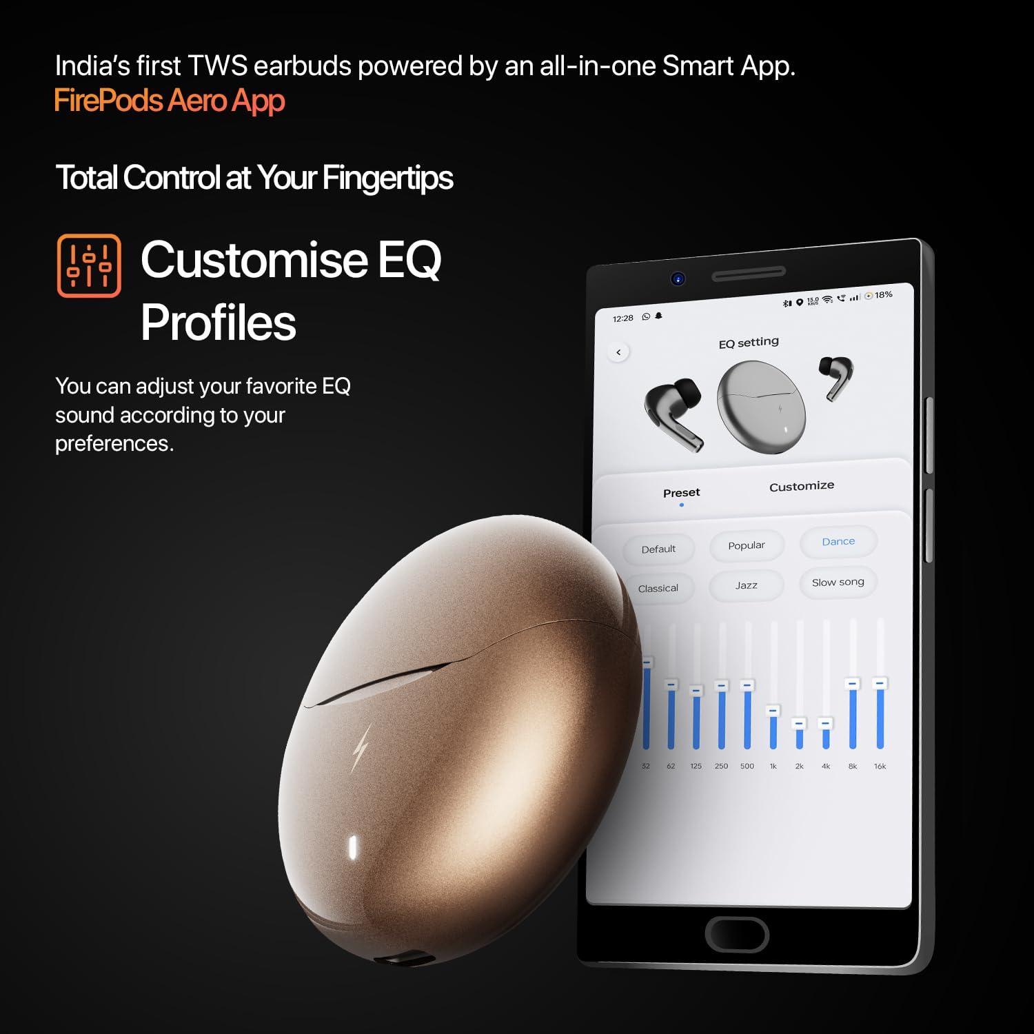 Fire-Boltt Aero TWS Earbuds Custom EQ, Wireless Bluetooth 5.4, Music & App Support, 50H Playtime, Fast Charging Case, 50ms Low Latency for Gaming, Touch Controls, IPX4 Waterproof, Clear Calls - Gold — Amazon image 6