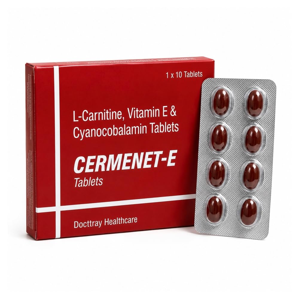 l carnitine & vitamin e tablets Docttray Cermenet-E Tablets with L-Carnitine, Vitamin E & Methylcobalamin B12 | Daily Vitality & Nutritional Support for Men & Women