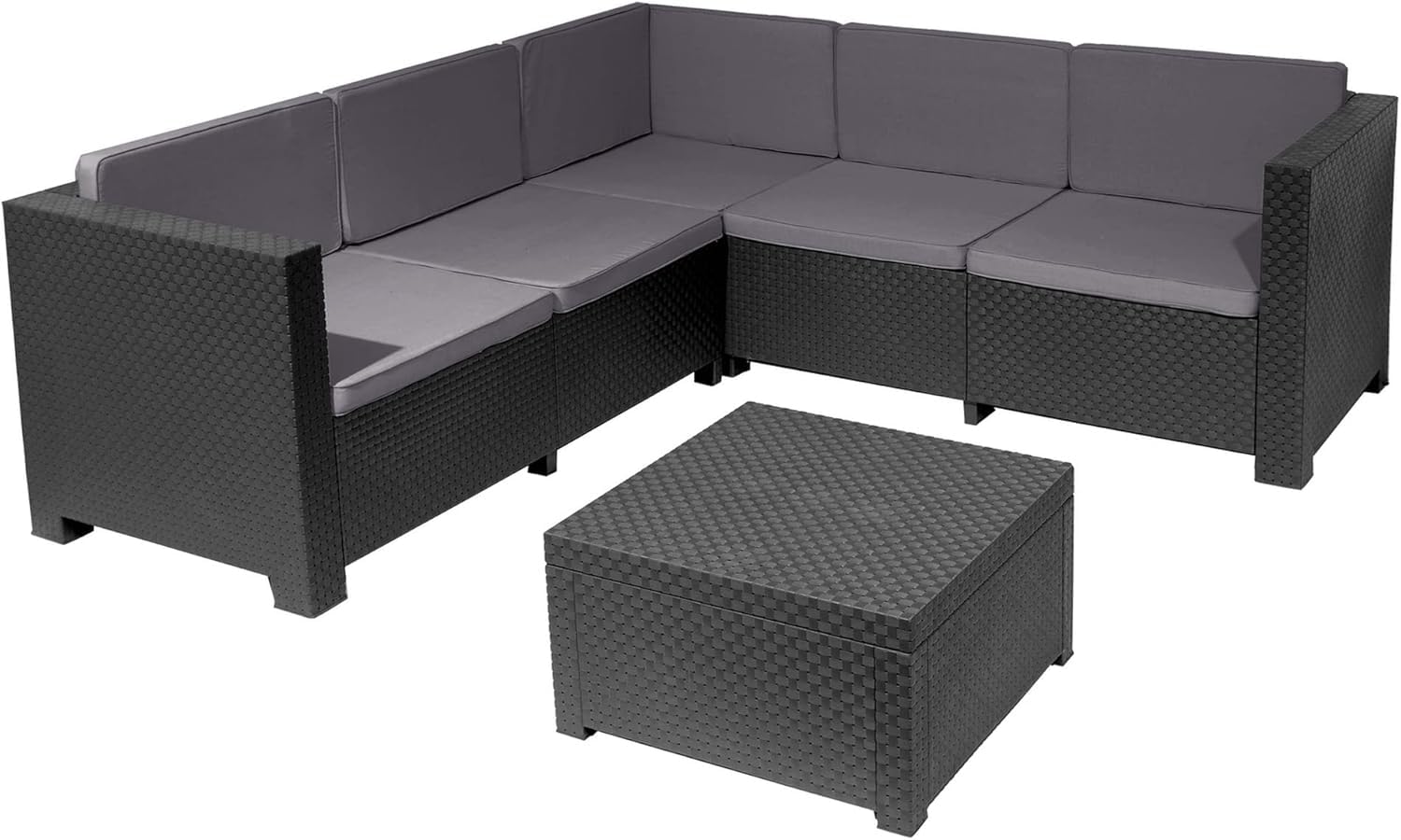 SP Berner - Set de Muebles de Jardín y Terraza Oasis Color Grafito - Tres Piezas - Sofá Canapé 3 y 2 Plazas y Mesa de Centro con Almacenaje - Fabricado en España con Plástico Reciclado