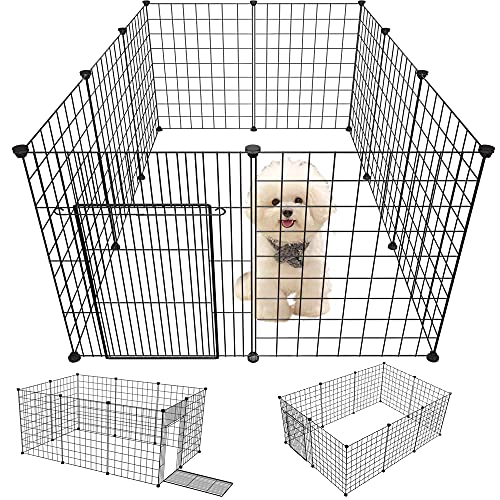 EMYSSA Pet Puppy Playpen with Gate, Small Animal Dog Pen Kennel Indoor Outdoor Foldable 42‘’x42''/53.1''X53.1''Play Yard…