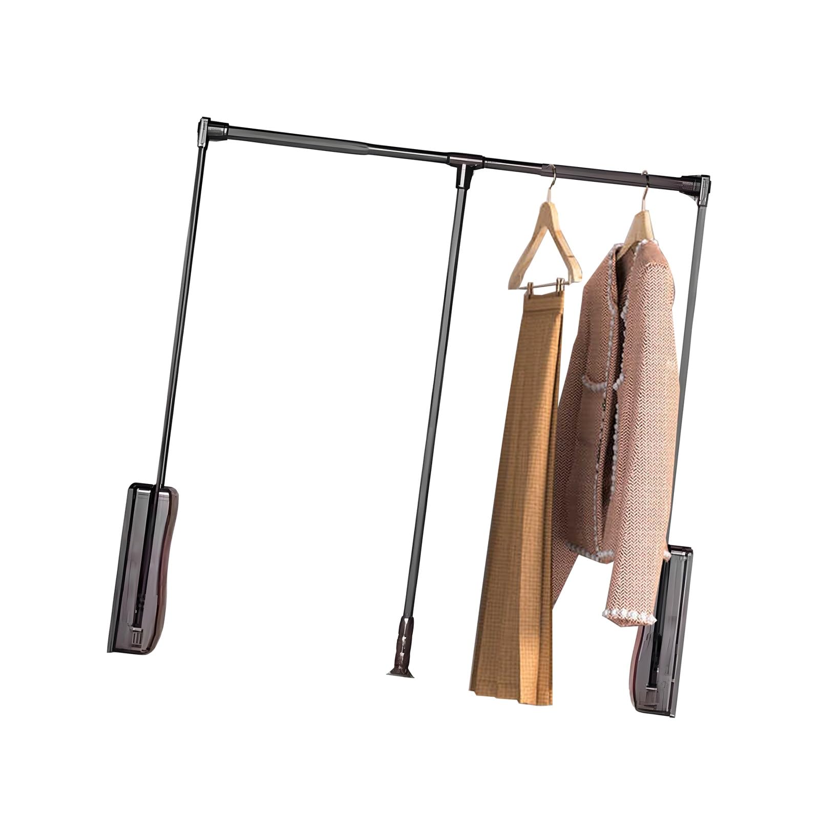 GTHTUHFD Adjustable Pull Down Wardrobe Rail,Clothes Hanger Rod For Cloakroom,Load-Bearing Capacity 33Lbs,Black-W-930-1250mm