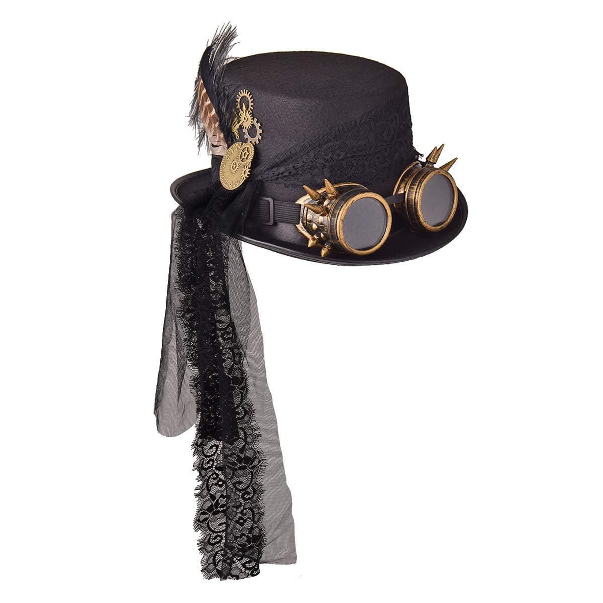 COSDREAMER Unisex Steampunk Top Hats Halloween Costume Hat with Goggles Black (58cm) — image 1