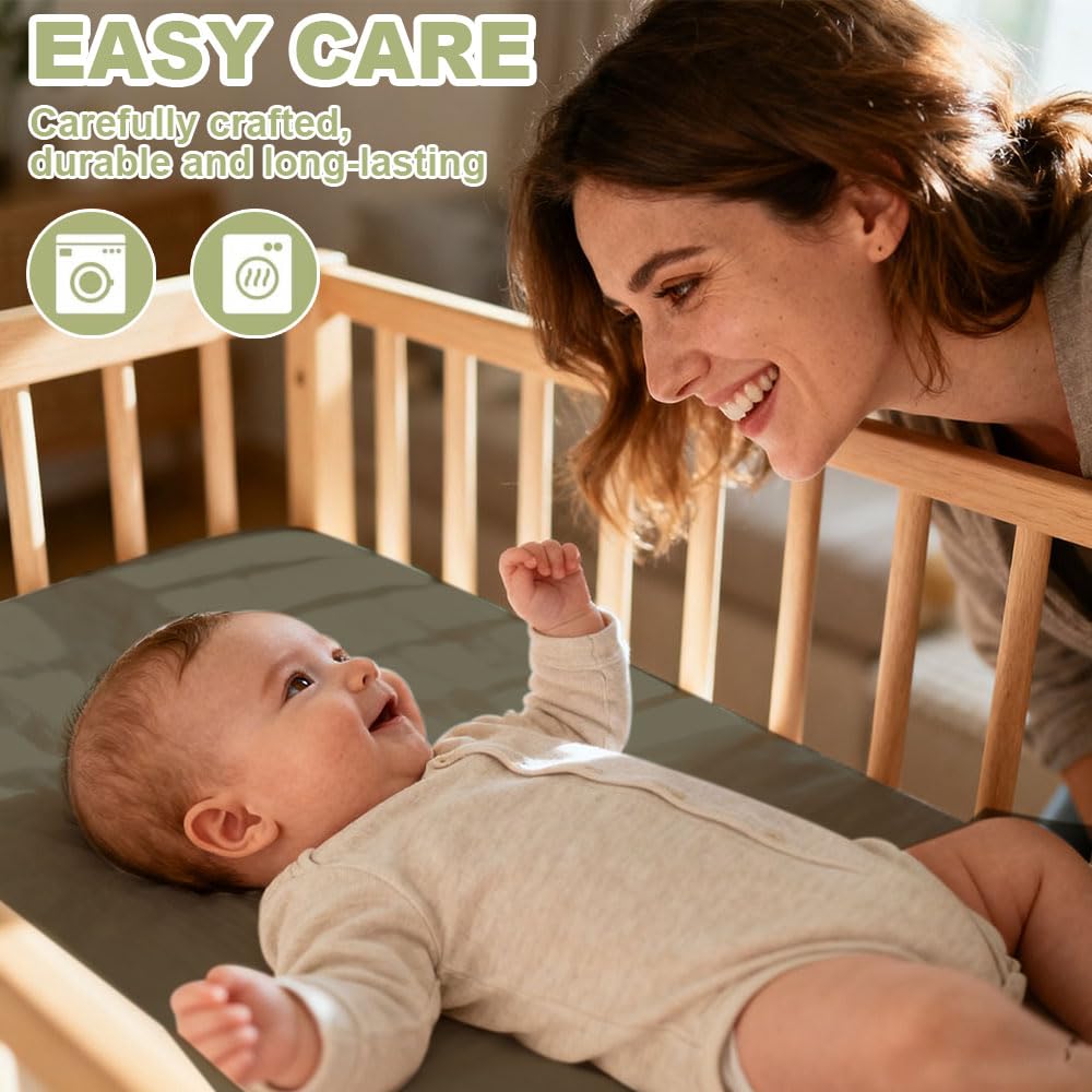 2 Pièces Drap Cododo pour Bébé Housse 40x80, 100% Coton Drap Nacelle, Couffin, Berceau, Garçon et Fille (Abricot/Vert Olive)