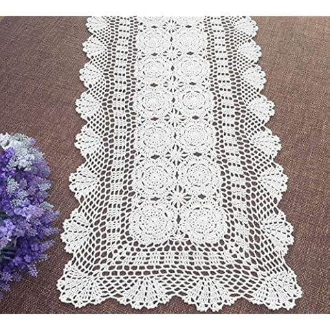 Damanni Rectangular Cotton Handmade Crochet Lace Table Runner Doilies Dresser Scarves for Bedrooms ,16 Inch by 27 Inch，White Cover