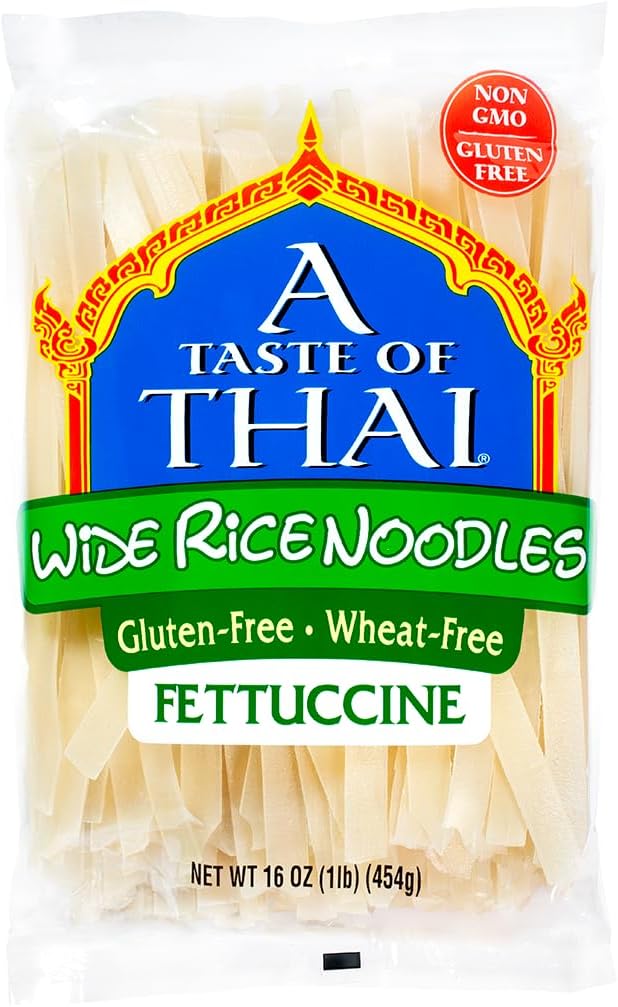 A Taste of Thai Fettuccine Rice Noodles (Straight Cut)| Restaurant-Quality Thai Flavor in Minutes | Vegan, Gluten-Free,Wheat Free, Non-GMO| Perfect for Stir-Fries, Soup & Asian Dishes 16 oz, Pack of 1
