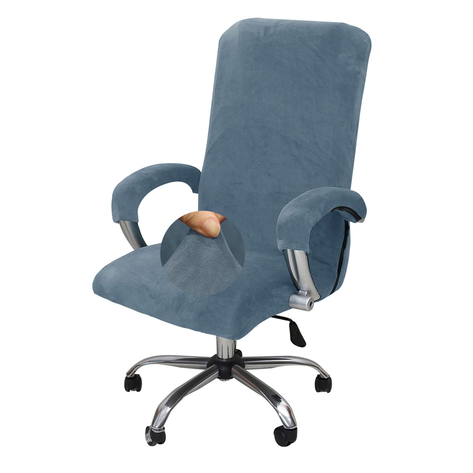 JHLD Funda De Silla De Oficina Elásticas, Suave Funda De Silla Terciopelo Funda para Silla De Oficina Fundas para Sillas con Reposabrazos para Silla De Oficina-Gris Azul-X-Large