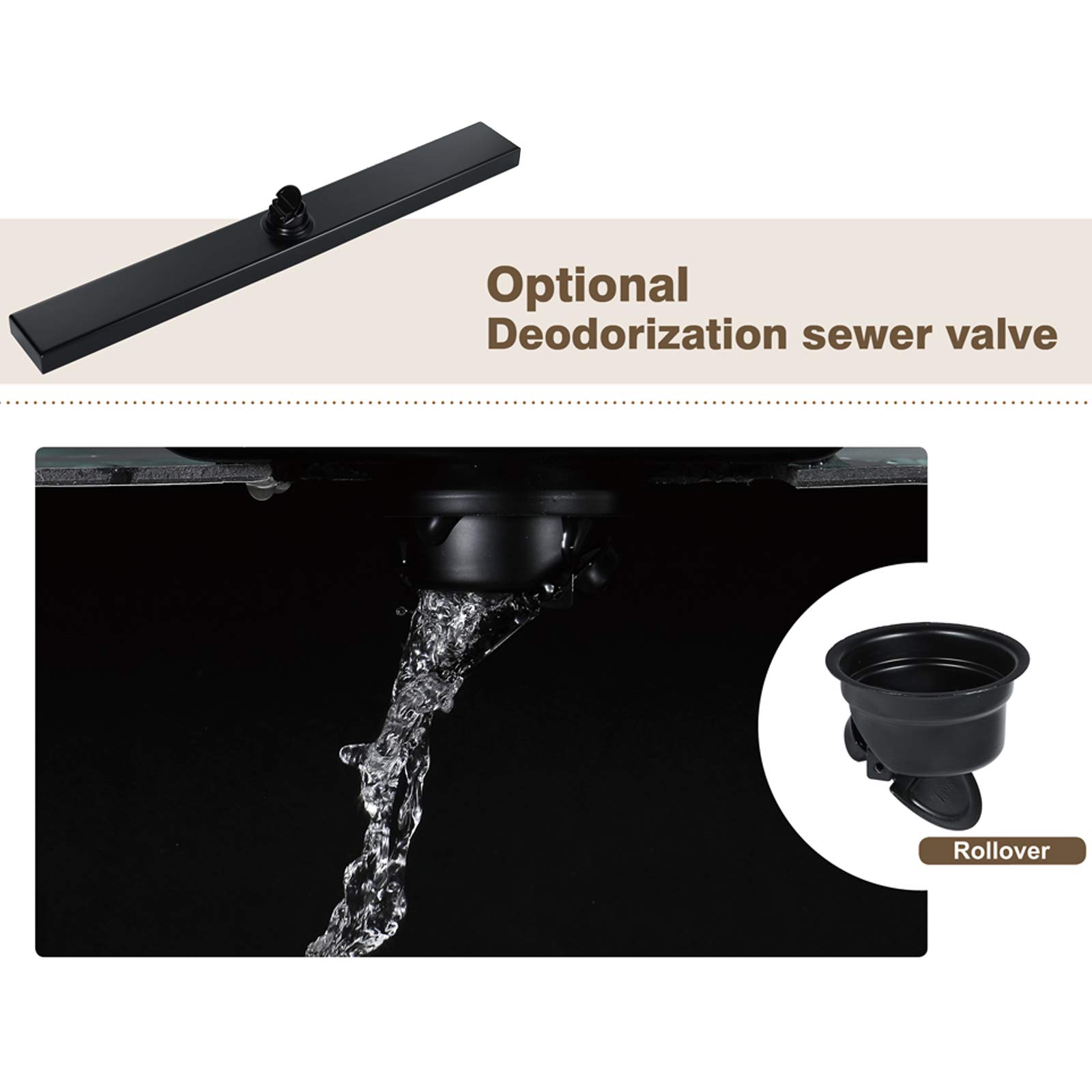 Desagüe de Ducha Lineal, Desodorante de Acero Inoxidable 304, desagüe Lineal para el Suelo de la Ducha, desagüe de residuos de Ducha Rectangular Negro
