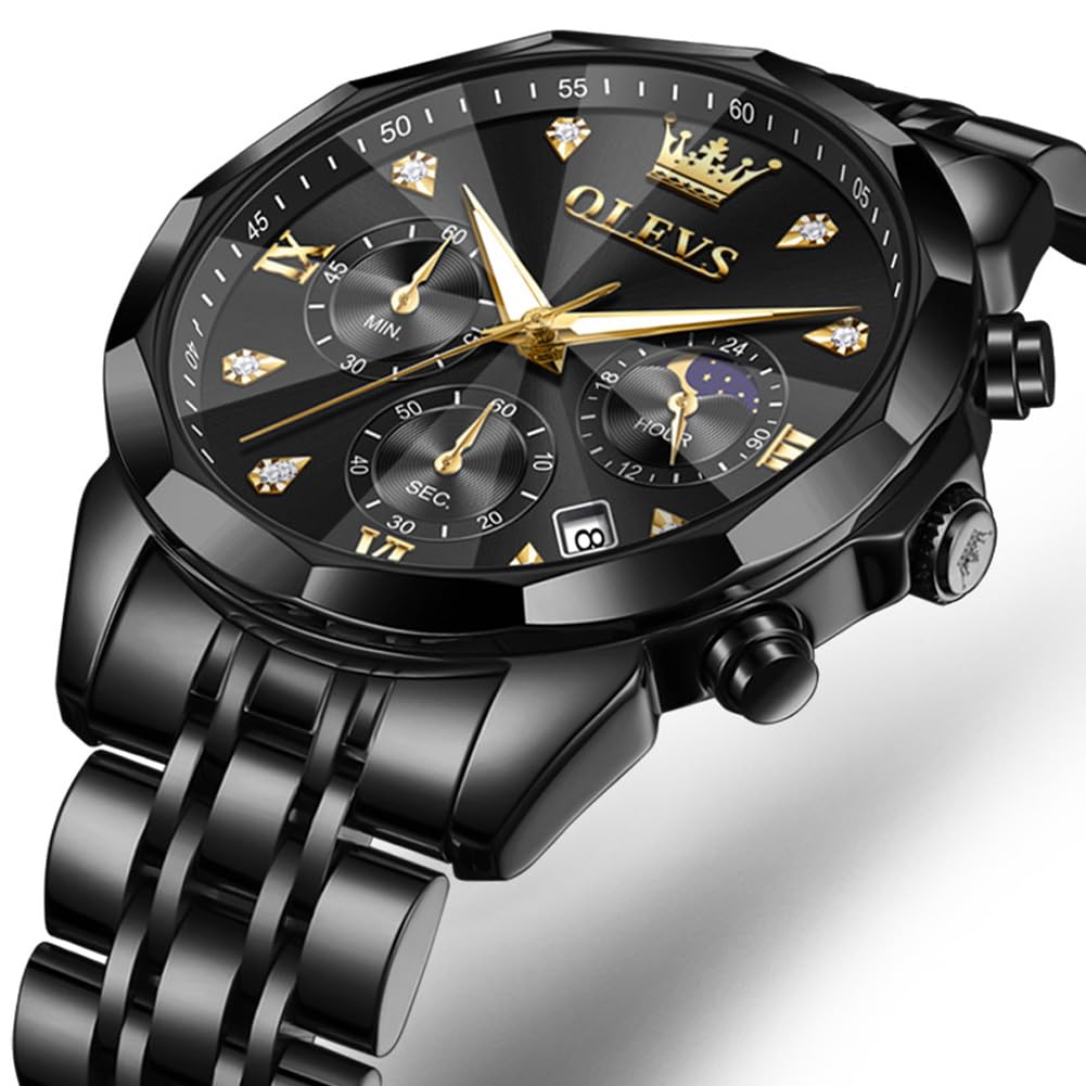 OLEVS Herrenuhr Edelstahl Diamant Formale Luxusuhr Leuchtend Wasserdicht Analog Quarzuhr Männer Geschenk