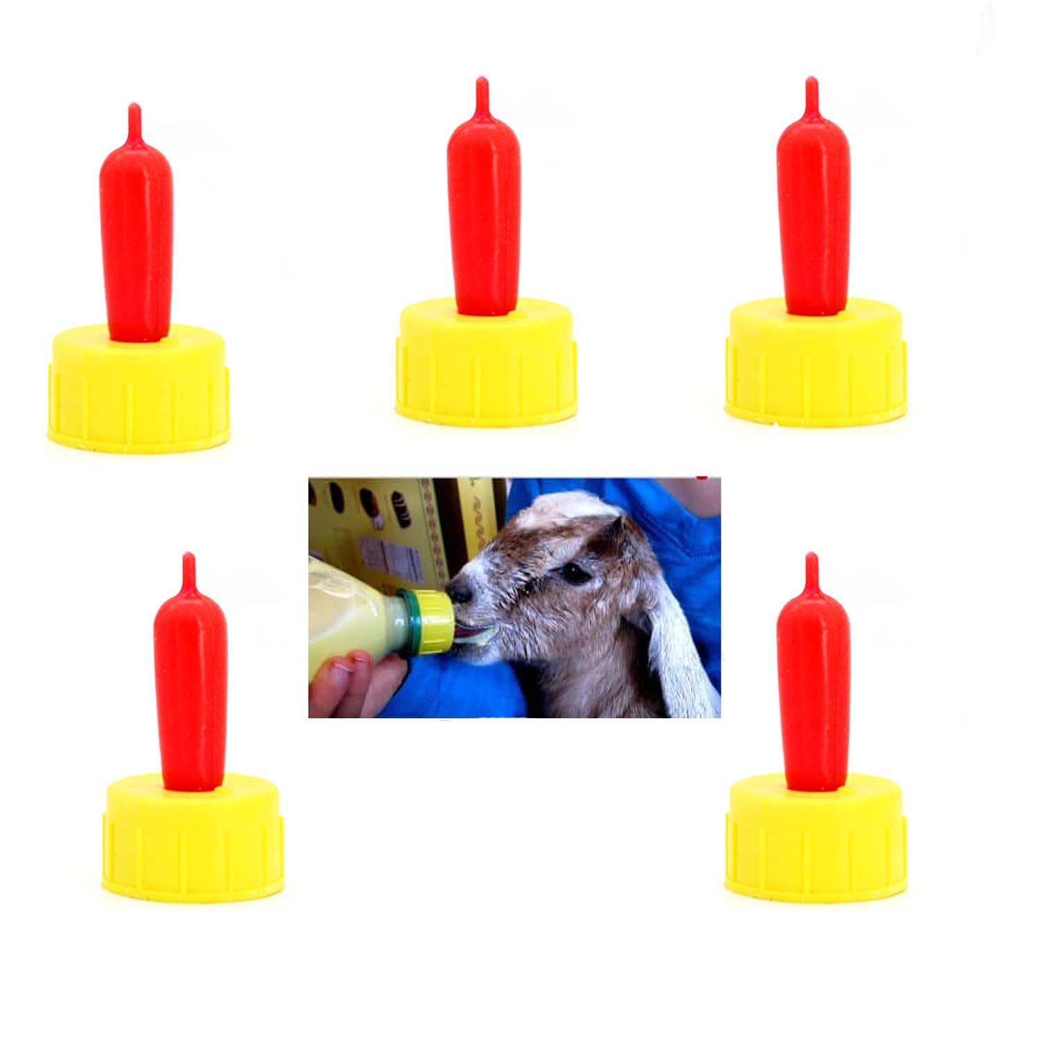 CJ Farms Bottle Topper Nipple for Goat, Puppy and Kittens | Set of 5 Nipples | Baby Goat Sheep Milk Feeder | Feeder Nipple for Small Animals