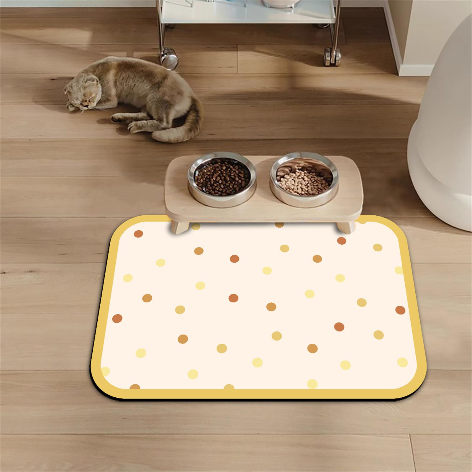 Tapis de Nourriture pour Chien, Style Mignon Tapis sous Les Gamelles de Nourriture pour Chien Absorbant Tapis Nourriture Animaux Séchage Rapide Antidérapant (80x120cm,Polka Dot)