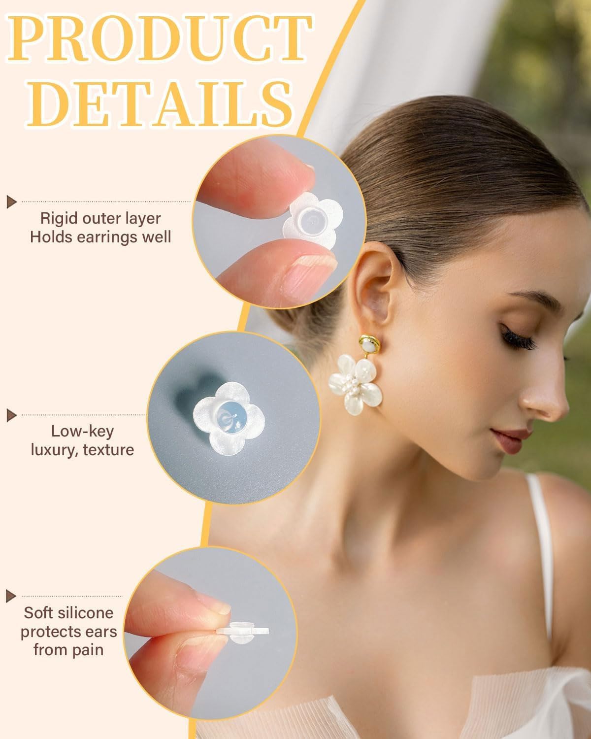 6 Pares Elevadores de pendientes para mujer silicona, Tuercas Hipoalergenicas Cierres Elevadores para Lobulos Caidos O Rasgados, Sujeta y Levanta Pendientes(Trébol de cuatro hojas) — view 3