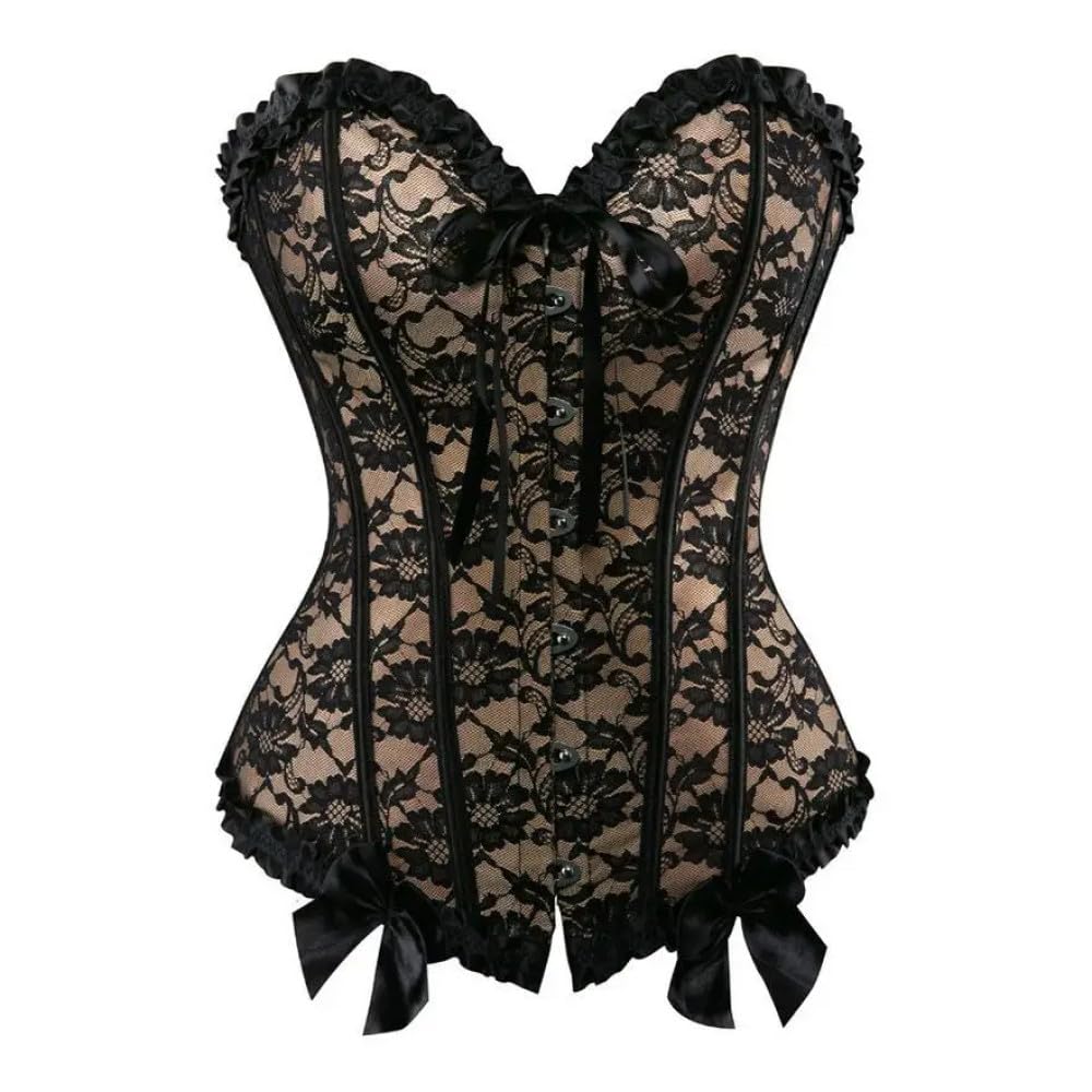 FAWENLI Fashion Women Overbust Corset Sexy Beige Satin