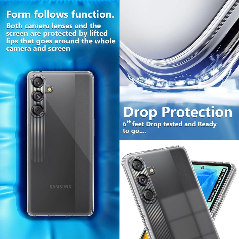 Image of Fashionury Crystal Clear Case for Samsung Galaxy M55s 5G | Yellowing Resistance | Transparent TPU Silicone | Raised Camera Lips | Slim Transparent Cover