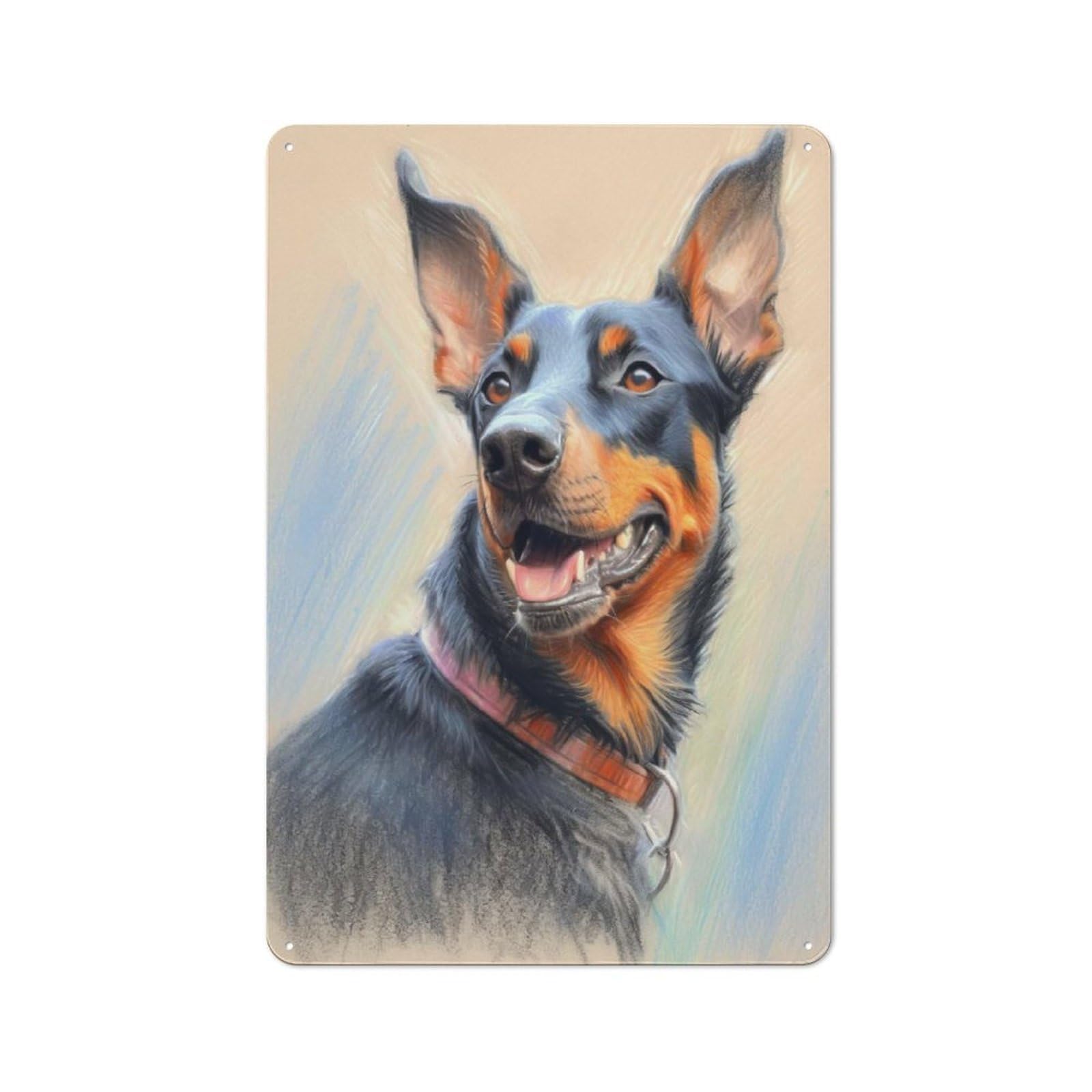 Junmoney Doberman Pinscher Sketch Retro Metal Plaque 30X20cm For Dining Room Or Kitchen, For Kitchen, Dining Room And Home Bar Wall Decor