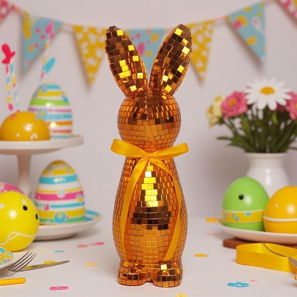 Spiegel Discokugel Osterhase Discokugel Dekoration Coole Reflektierende Licht Spiegelkugeln für DJ Club Party, D-isco Tanzparty Tischdekoration Kaninchen Skulpturen und Statuen