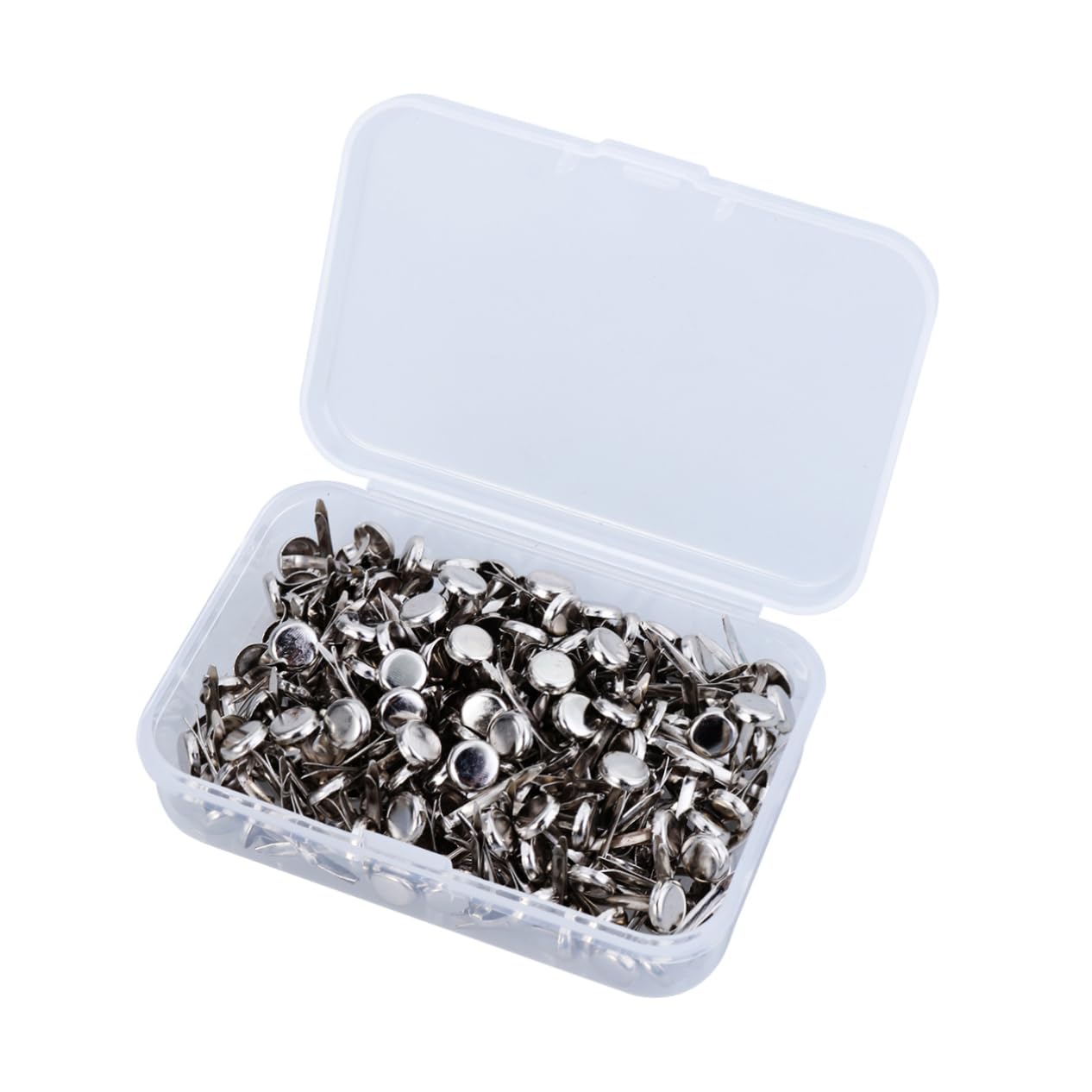 Gogogmee 200Pcs Silver Metal Brads Paper Fasteners Storage Box Round DIY Craft Fasteners and Office Supply for Crafts and Scrapbooking