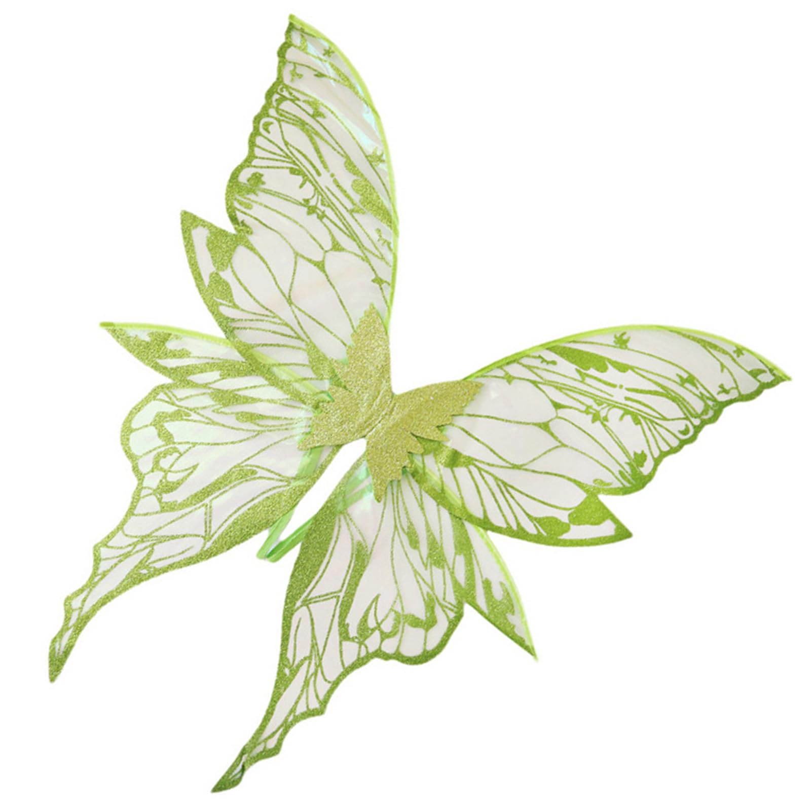 ESSECMBS 4pcs Halloween Fairy Wings Set for Girls Women Butterfly Wings Elf Ears Magic Wand Flower Headband for Cosplay (Light Green - Image 3