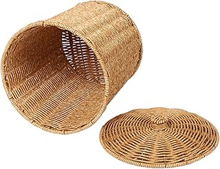 Garneck Storage Basket with Lid White Wicker Basket Organizer with Lid Storage Bins Baskets Laundry Basket Dirty Clothes Basket Woven Laundry Hamper Plastic Holder Makeup Organizing Basket