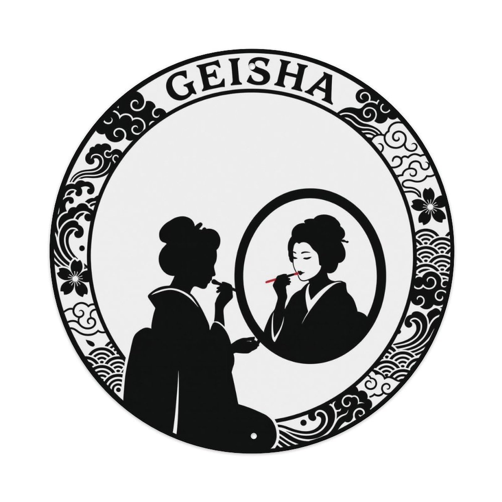 Olyhtr 8X8inch Classic Style Geisha Solitary Mirror Minimalist White Red Metal Tin Sign