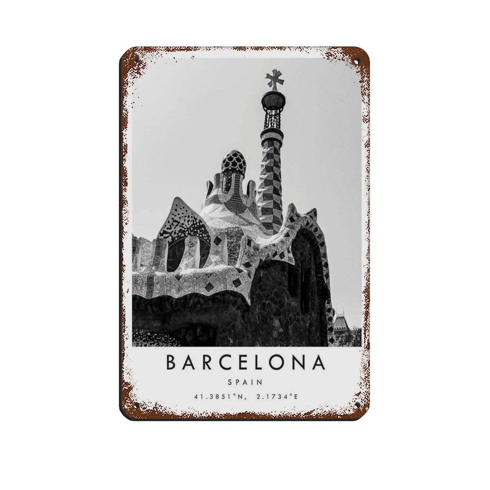 Barcelona Travel, Spain Poster Tin Sign Vintage Metal Pub Club Cafe Bar Home Wall Art Decoration Poster Retro 8x12inch(20x30cm)