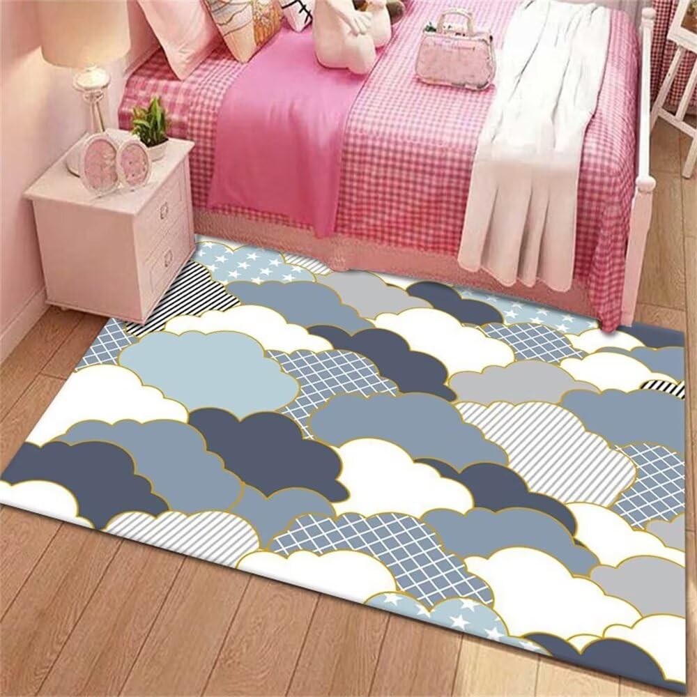 Tapis oriental bleu pour descente de lit douce motif nuage 60x100 cm