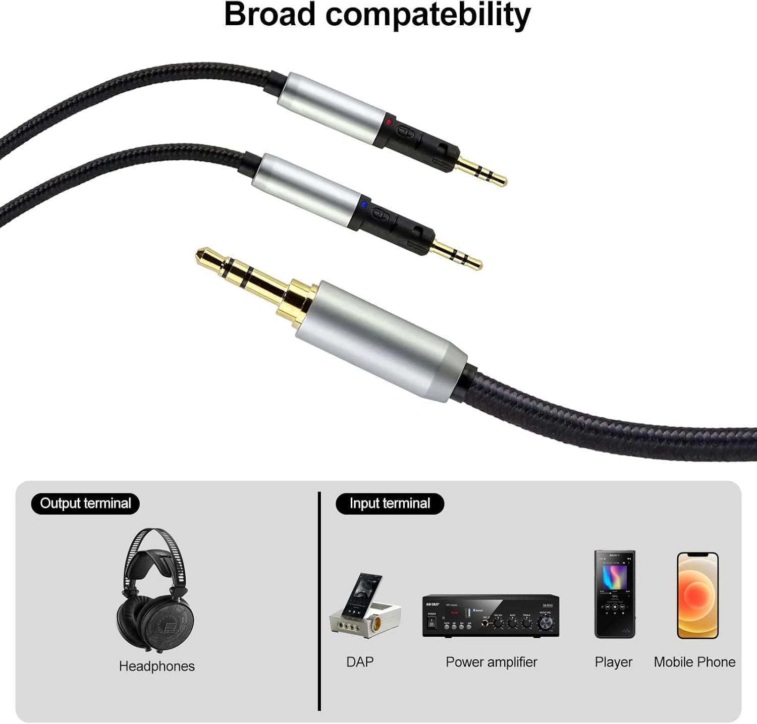 okcsc ATH-R70X/XA - Cable de repuesto para auriculares de 4 núcleos de PVC trenzado de nailon OFC de 3,5 mm para Audio-Technica de 6.5 pies de longitud