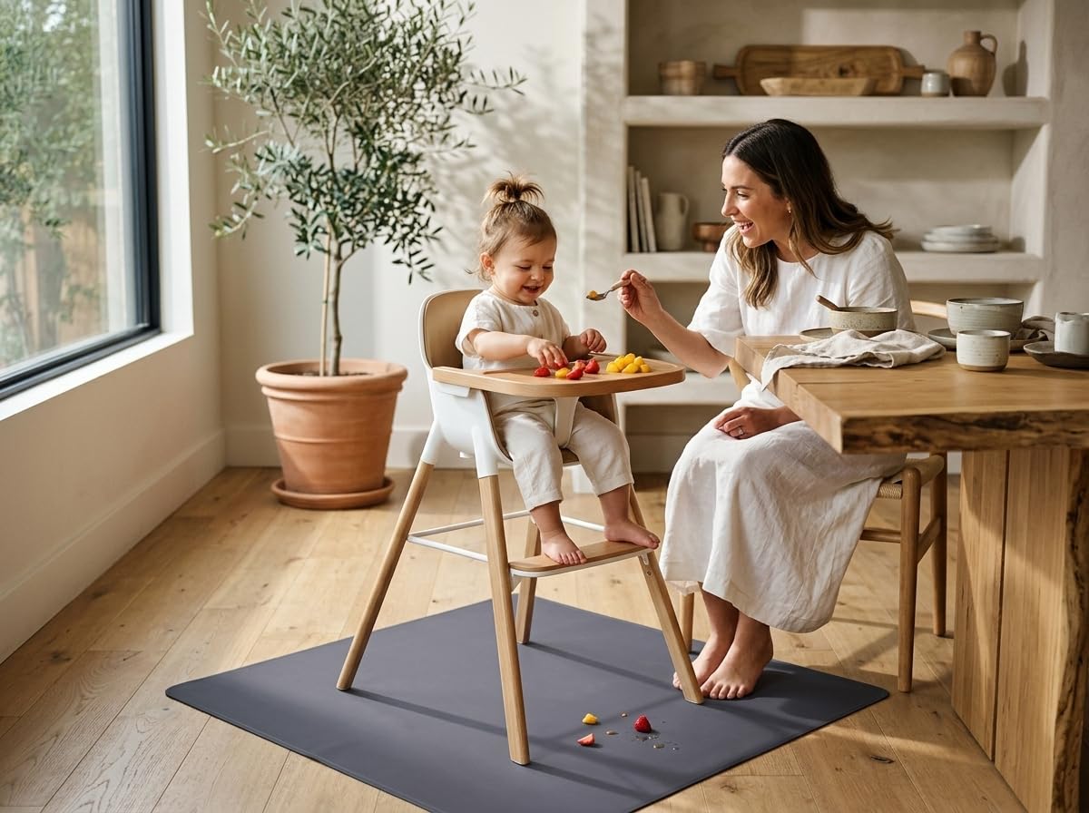 Baby Splat Mat for Under High Chair, 60 x 60 Inch Splash Mat, Waterproof and Washable Spill Mat, Anti-Slip Floor Protector